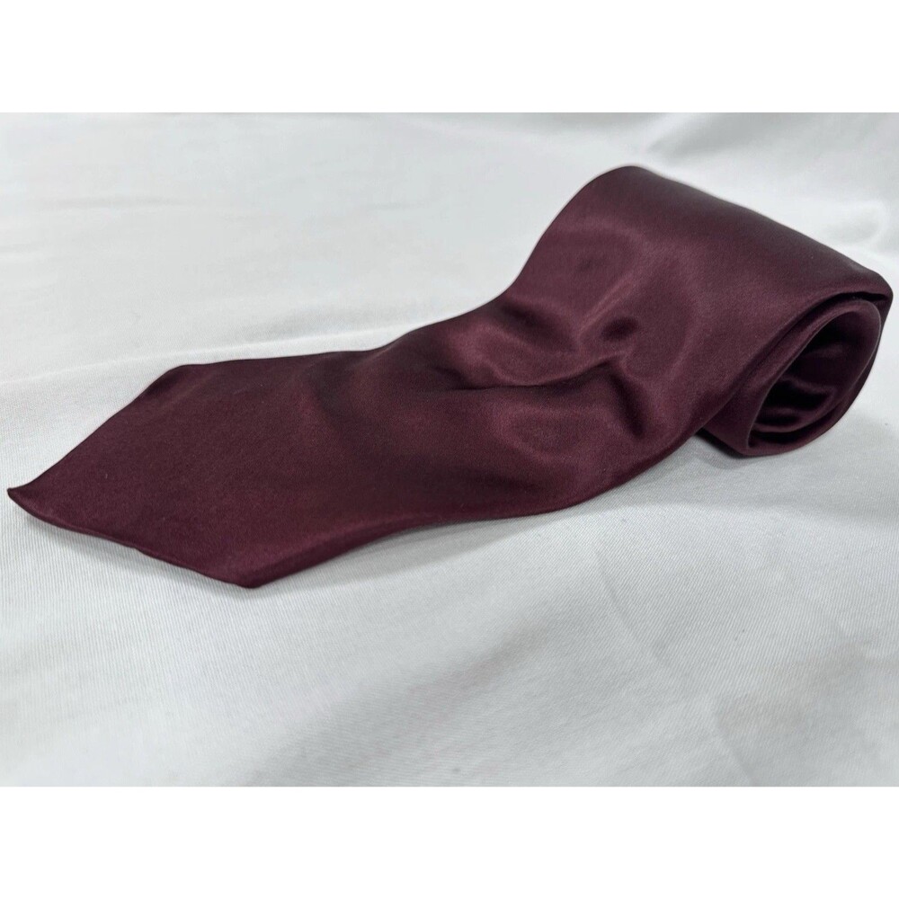 Regis Men's Burgundy Solid Satin Tie, Classic Style 100% Silk Made in Italy